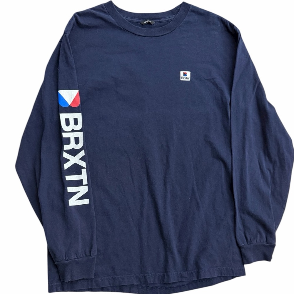 Brixton Men’s‎ Navy Blue Long Sleeve Logo T-Shirt Size M BRXTN Graphic Tee